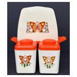 Vintage Sterilite Table Mates Butterfly Condiment Set with Salt & Pepper Shakers, Sugar & Creamer, Butter Dish