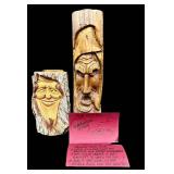 Tim Quinn Graphics - 2 Hand-Carved Wood Faces on Logs