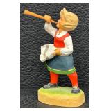 Henning Hand-Carved Norway Girl with Horn Figurine - 4'