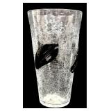 Vintage Mid Century Blenko Crackle Vase with Black Applied Leaves