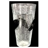 Vintage Mid Century Blenko Crackle Vase with Black Applied Leaves