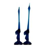 Pair of Vintage Mid Century Viking Glass Bluenique Long-Neck Egret Glass Birds