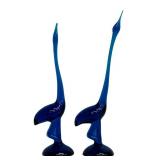 Pair of Vintage Mid Century Viking Glass Bluenique Long-Neck Egret Glass Birds