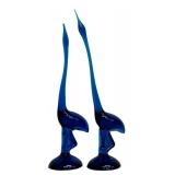 Pair of Vintage Mid Century Viking Glass Bluenique Long-Neck Egret Glass Birds
