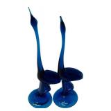 Pair of Vintage Mid Century Viking Glass Bluenique Long-Neck Egret Glass Birds
