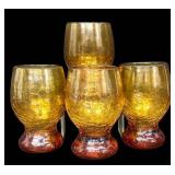 Vintage Amber Crackle Glass Goblets - Set of 4 - 6-1/2 in Tall - Vintage 1950s-1980s