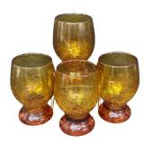 Vintage Amber Crackle Glass Goblets - Set of 4 - 6-1/2 in Tall - Vintage 1950s-1980s