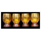 Vintage Amber Crackle Glass Goblets - Set of 4 - 6-1/2 in Tall - Vintage 1950s-1980s