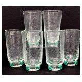 Vintage Blenko Glass Tumblers - Crackle Glass with Sea Green Rosette Feet (Lot of 5)