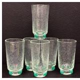 Vintage Blenko Glass Tumblers - Crackle Glass with Sea Green Rosette Feet (Lot of 5)
