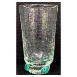 Vintage Blenko Glass Tumblers - Crackle Glass with Sea Green Rosette Feet (Lot of 5)