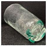 Vintage Blenko Glass Tumblers - Crackle Glass with Sea Green Rosette Feet (Lot of 5)