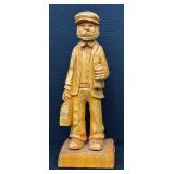Pair of Hand-Carved Wooden Folk Art Figurines - 9.75-in Tall, Rustic