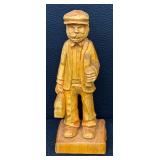 Pair of Hand-Carved Wooden Folk Art Figurines - 9.75-in Tall, Rustic