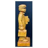 Pair of Hand-Carved Wooden Folk Art Figurines - 9.75-in Tall, Rustic