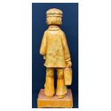 Pair of Hand-Carved Wooden Folk Art Figurines - 9.75-in Tall, Rustic