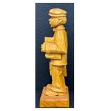 Pair of Hand-Carved Wooden Folk Art Figurines - 9.75-in Tall, Rustic