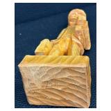 Pair of Hand-Carved Wooden Folk Art Figurines - 9.75-in Tall, Rustic