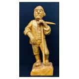 Pair of Hand-Carved Wooden Folk Art Figurines - 9.75-in Tall, Rustic