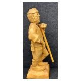 Pair of Hand-Carved Wooden Folk Art Figurines - 9.75-in Tall, Rustic