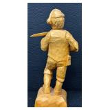 Pair of Hand-Carved Wooden Folk Art Figurines - 9.75-in Tall, Rustic