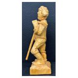 Pair of Hand-Carved Wooden Folk Art Figurines - 9.75-in Tall, Rustic