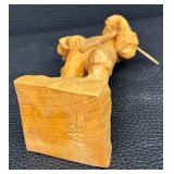Pair of Hand-Carved Wooden Folk Art Figurines - 9.75-in Tall, Rustic