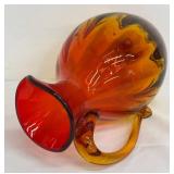 Vintage Blenko Amberina Glass Pitcher Tangerine Gradient