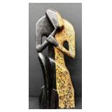 Abstract  21' Wooden Couple Sculpture -Two-Tone Black & Speckled Tan