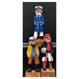 Nautical Figurines - Vintage Hand-Carved Wood (Lot of 3)