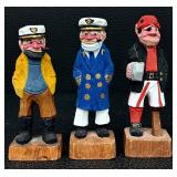 Nautical Figurines - Vintage Hand-Carved Wood (Lot of 3)