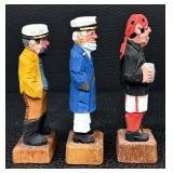 Nautical Figurines - Vintage Hand-Carved Wood (Lot of 3)