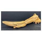Hand-Carved Burl Wood Lizard Sculpture - 15 Inches Long