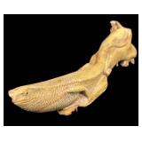 Hand-Carved Burl Wood Lizard Sculpture - 15 Inches Long
