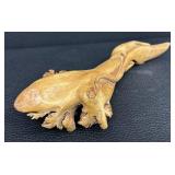 Hand-Carved Burl Wood Lizard Sculpture - 15 Inches Long