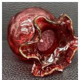 Fenton Cranberry Glass Vase - Hand-Blown, Ruffled Rim, Dan Fenton Signature, 1930s