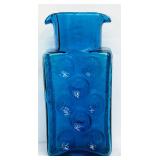 Blenko Handcraft Pinwheel Double Spout Pitcher #6812 Decanter Turquoise Blue Mid Century Modern Rare Joel Meyers
