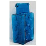 Blenko Handcraft Pinwheel Double Spout Pitcher #6812 Decanter Turquoise Blue Mid Century Modern Rare Joel Meyers