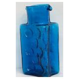 Blenko Handcraft Pinwheel Double Spout Pitcher #6812 Decanter Turquoise Blue Mid Century Modern Rare Joel Meyers