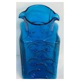 Blenko Handcraft Pinwheel Double Spout Pitcher #6812 Decanter Turquoise Blue Mid Century Modern Rare Joel Meyers