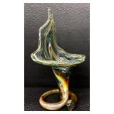 Vintage Murano Style Hand-Blown Art Glass Jack in Pulpit Style Multicolor Swirl Vase