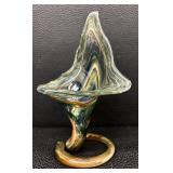 Vintage Murano Style Hand-Blown Art Glass Jack in Pulpit Style Multicolor Swirl Vase