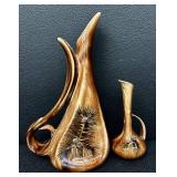 Vintage Mid Century Dakota Art Pottery Gladys Wax Vases Pinecone Pattern