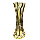 Mid-Century Amber & Black Glass Vase - Swing Pattern