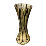 Mid-Century Amber & Black Glass Vase - Swing Pattern