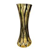 Mid-Century Amber & Black Glass Vase - Swing Pattern