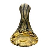 Mid-Century Amber & Black Glass Vase - Swing Pattern