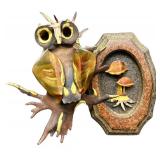 Vintage Owl Wall Sculpture - Rusty Metal Art with Mushroom Crest