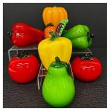 Glass Pepper & Tomato Set - Colorful Glass Veggies (Lot of 9)