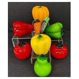Glass Pepper & Tomato Set - Colorful Glass Veggies (Lot of 9)
